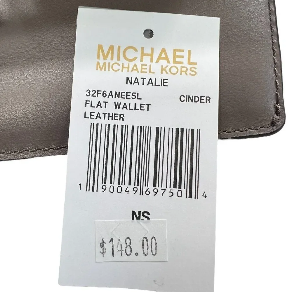 Michael Kors NWT Natalie Cinder Leather Flat Wallet With Silver-Tone Hardware